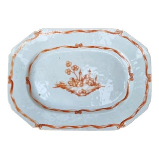 18th Century Qing Dynasty Chinese Export Porcelain Dish with Red Enamel For Sale