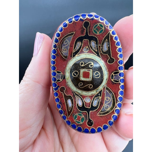 Metal Mid 20th Century Chinese Cloisonné Yuanbao Wealth Ingot Trinket Boxes - Set of Three For Sale - Image 7 of 12