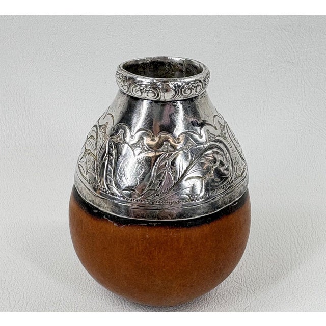 Mid 20th Century Antique South American 800 Silver & Hand-Chiseled Calabash Yerba Mate Set For Sale - Image 5 of 12
