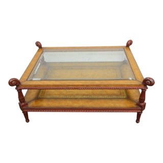 Maitland Smith Glass Top and Leather Cocktail Coffee Table 6333 For Sale