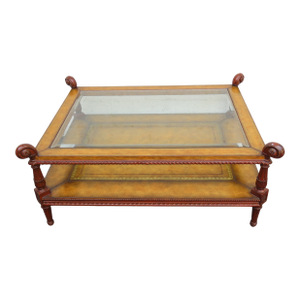 Maitland Smith Glass Top and Leather Cocktail Coffee Table 6333