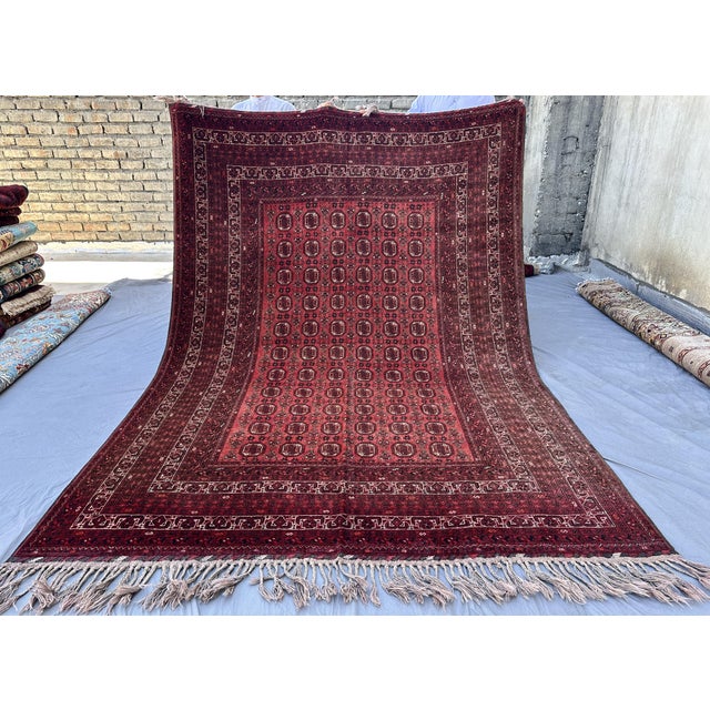 Textile Coral Turkmen Bokhara Hand-Knotted Wool Rug - 7'2" X 9'8" For Sale - Image 7 of 11
