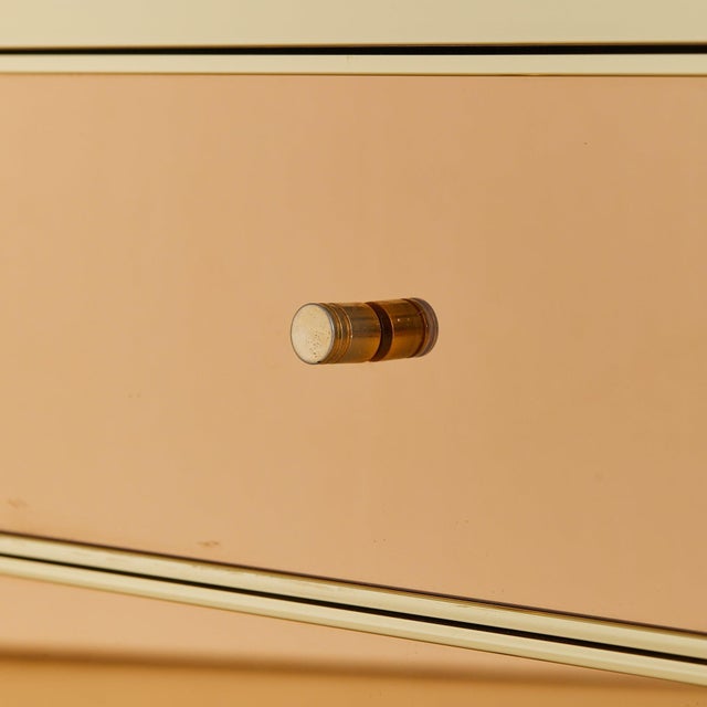 Italian Bronze Mirror + Smoked Glass Nightstand, 1970s - 2 Available For Sale - Image 9 of 11