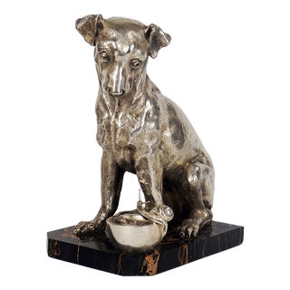 F Coffin, Jack Russell Dog Sculpture, 1920s, Bronze and Marble For Sale