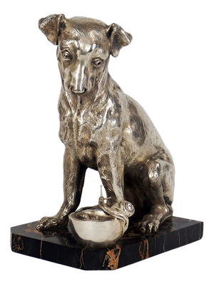 F Coffin, Jack Russell Dog Sculpture, 1920s, Bronze and Marble