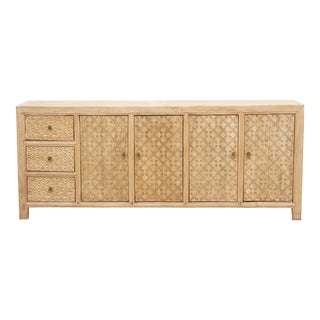 Long Floral Carved Bleach Wood Sideboard For Sale