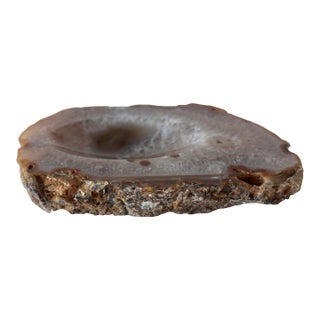 Vintage Mid Century Polished Brown White Agate Ashtray Candy Dish Cashpot For Sale