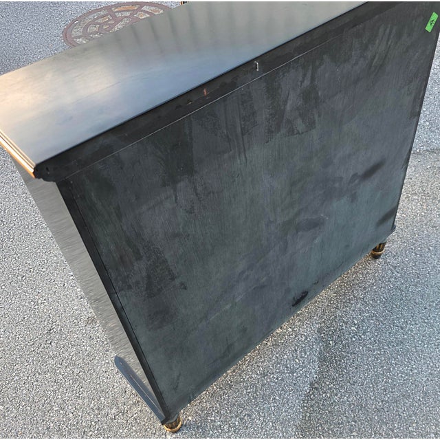 Late 20th Century Pair of Baker Furniture Neoclassical Black Lacquer and Gilt Cabinets With Decorative Wire-Mesh Grille Doors For Sale - Image 14 of 17