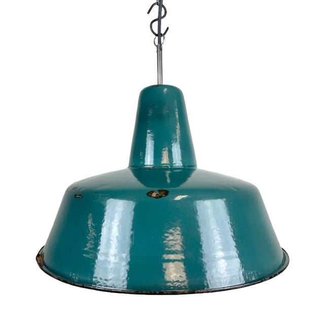 Industrial Green Enamel Factory Pendant Lamp, 1960s For Sale