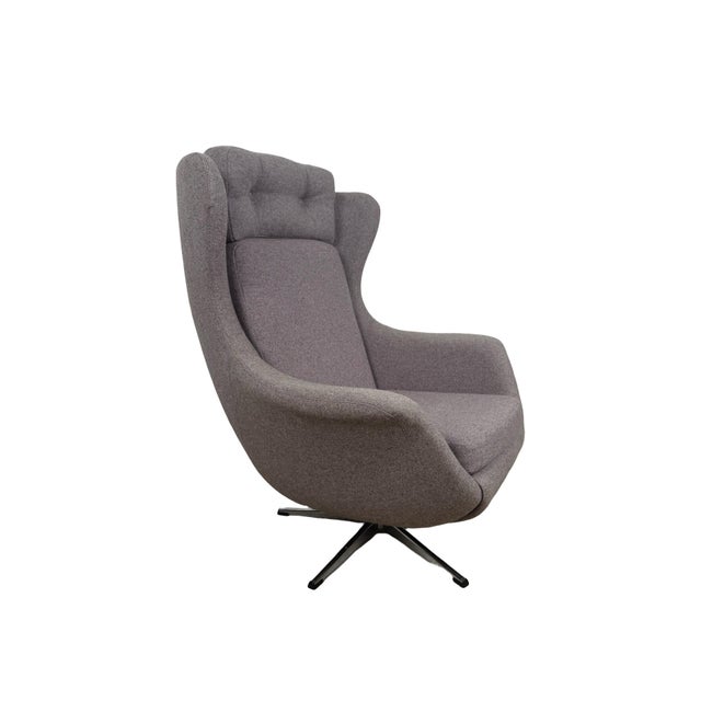 Modern Mid-Century Style High-Back Swivel Wing Lounge Chair For Sale - Image 16 of 18