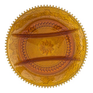 Vintage Divided Amber Indiana Glass Platter For Sale