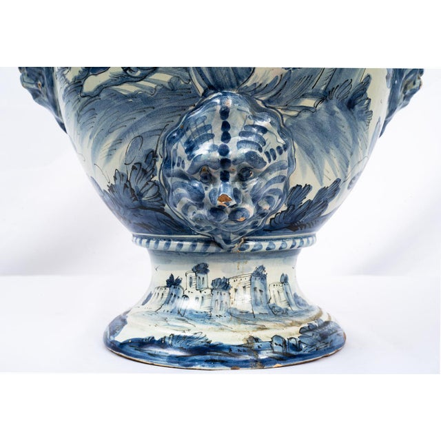 Antique Stagnone Vase in Glazed Majolica with Double-Handled Sides, 1700s For Sale - Image 4 of 7
