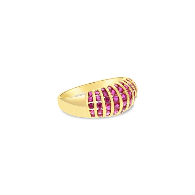 Contemporary Ruby Cluster Cocktail Ring 14k Yellow Gold, Size 6 For Sale - Image 3 of 4