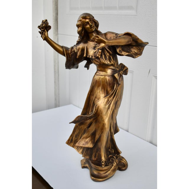 Vintage Metal Pair of Art Nouveau Woman Figures in a Bronze Finish For Sale - Image 13 of 13