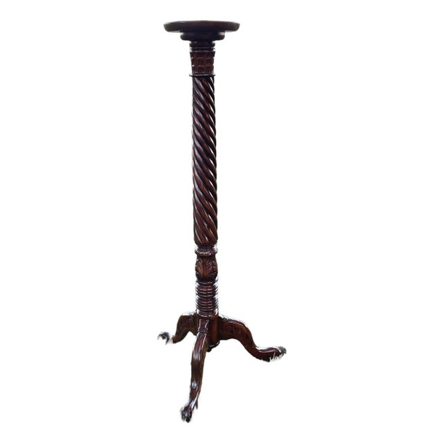 Mid Century Barley-Twist Torchère Mahogany Pedestal Stand For Sale