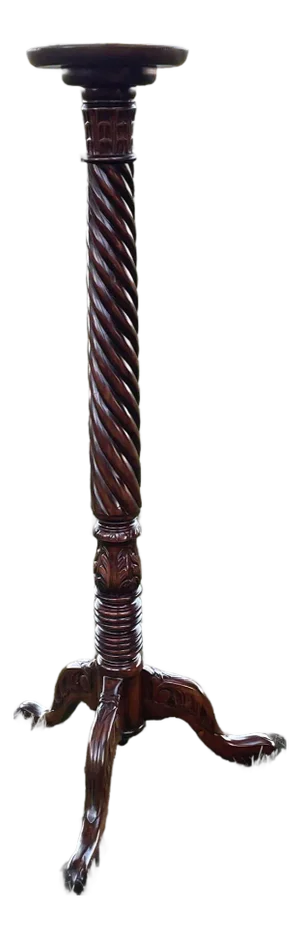 Mid Century Barley-Twist Torchère Mahogany Pedestal Stand