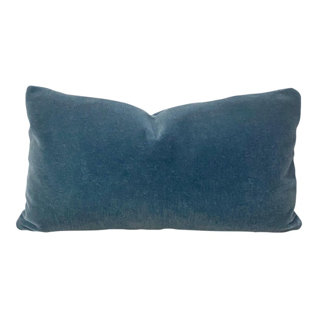 Plush 24" Pacific Blue Down Filled Mohair Pillow For Sale