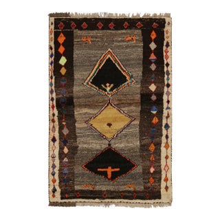 1950s Vintage Gabbeh Rug in Gray With Beige-Brown and Black Medallions For Sale