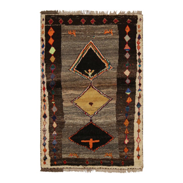 1950s Vintage Gabbeh Rug in Gray With Beige-Brown and Black Medallions For Sale