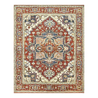 2020s Tribal Serapi 7’11” X 9’11” Red Wool Hand-Knotted Oriental Rug For Sale