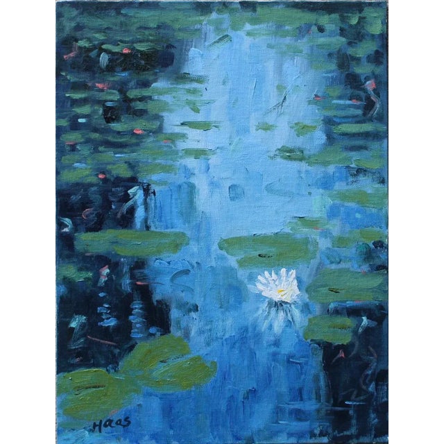"Water Lily Flower" Contemporary Impressionist Style Oil Painting For Sale