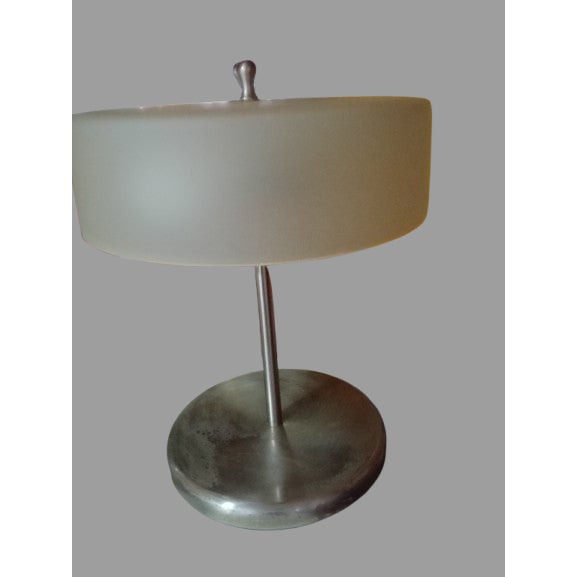 1960s Mid 20th Century Frost Lamp Shade and Chrome Desk Lamp For Sale - Image 5 of 6