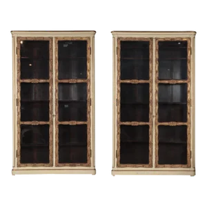 Cream Painted and Parcel Gilt Large Bookcases, French, 19th C. A Pair