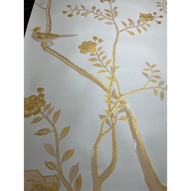 Custom Hand-Painted Mural | Gold Floral Bird Chinoiserie Wallpaper | Luxury Handcrafted Wall Covering For Sale - Image 4 of 6