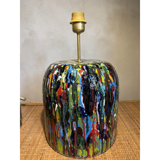 Painted Ceramic Lamp Bases, 1980s, Set of 2 For Sale - Image 3 of 7