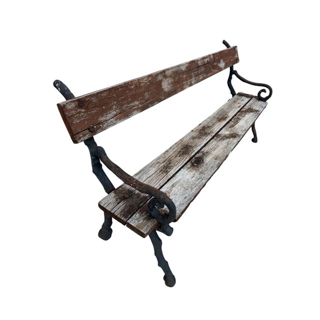 Vintage French Cast Iron and Wood Garden Bench, 1900s For Sale - Image 3 of 10