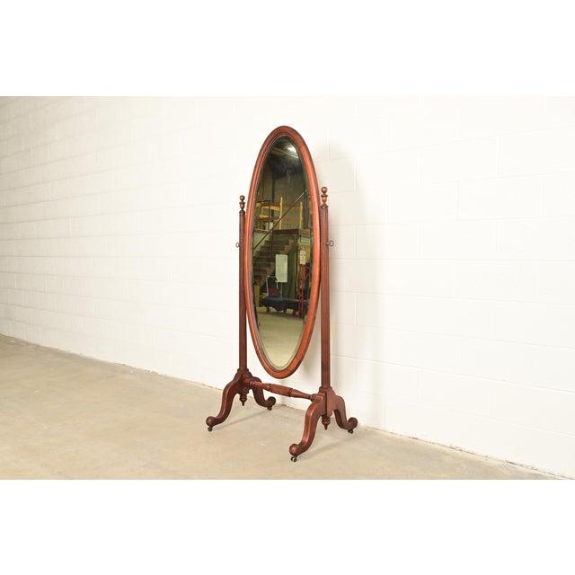 Victorian Antique Victorian Carved Mahogany Oval Cheval Floor Mirror, Circa 1890s For Sale - Image 3 of 10