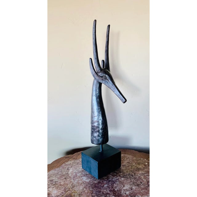 Figurative Large Wooden Antelope Figure on Metal Stand-27” Tall For Sale - Image 3 of 7