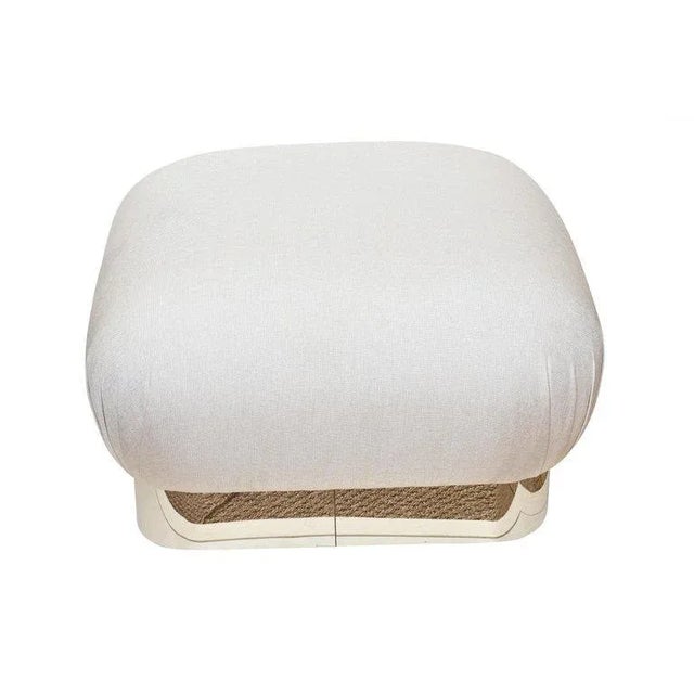 Contemporary Vintage 80's Karl Springer Large Souffle Restored Ottoman or Bench With Stainless Steel Base and Off White Upholstery For Sale - Image 3 of 10