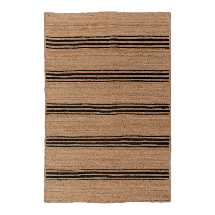 Rectangle Black Stripe Pattern Jute Rug, Boho Jute Rug 2x3 Ft. | Chairish
