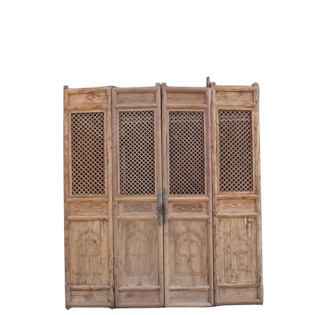 Wood 4 Early 19 Century Antique Chinese Screen Doors For Sale - Image 7 of 7