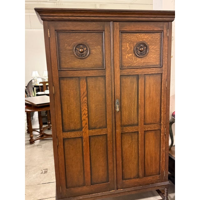 English Arts & Crafts Oak Armoire, Antique For Sale - Image 4 of 12