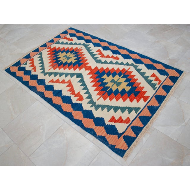 1980s 1980s Vintage Hand Woven Turkish Rug Flat Weave Wool Area Kilim Oushak Rug For Sale - Image 5 of 12