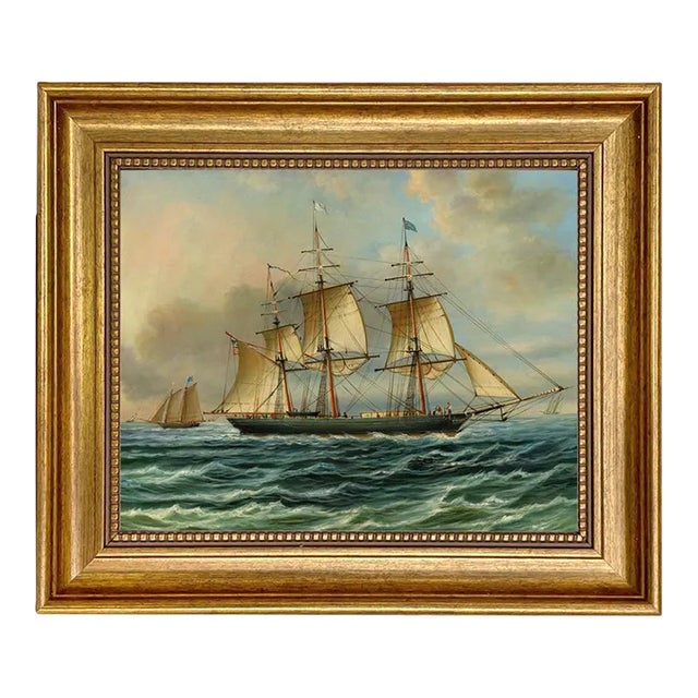 "Baltimore Clipper Architect" Contemporary Reproduction Print on Canvas After Buttersworth, Framed For Sale