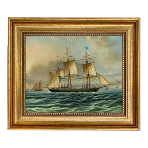 "Baltimore Clipper Architect" Contemporary Reproduction Print on Canvas After Buttersworth, Framed