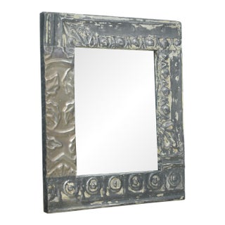 Handcrafted Mixed Black Silver Antique Tin Ceiling Wall Mirror For Sale