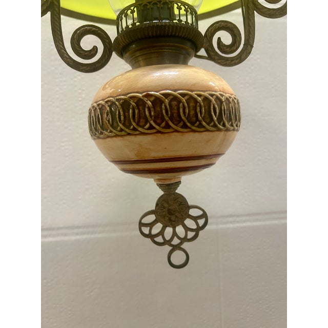 Vintage Brass Pendant Light with Green Canfino and Ceramic, 1969 For Sale - Image 9 of 12
