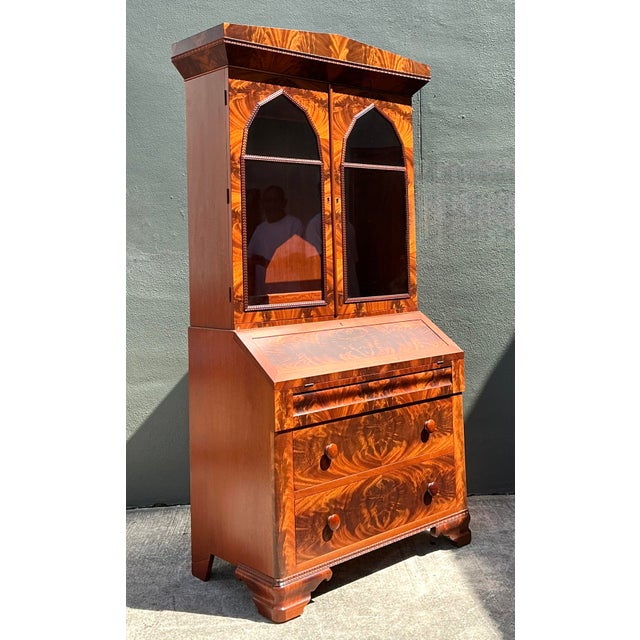 19th Century Vintage Empire Drop Front Secretary Desk For Sale - Image 5 of 12