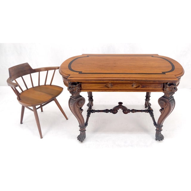 Carved Lion Face & Foot Legs Renaissance Revival Inlaid Walnut Center Table MINT For Sale - Image 10 of 16