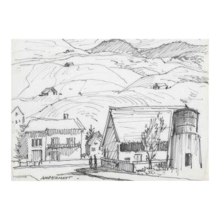 1950s Henry Gasser Swiss Village of Andermatt Drawing For Sale