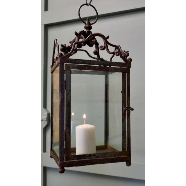 French Arts and Crafts Wrought Iron Hall Lantern For Sale - Image 5 of 7