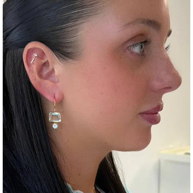 Faceted green amethyst paired with Brazilian blue topaz midi earring