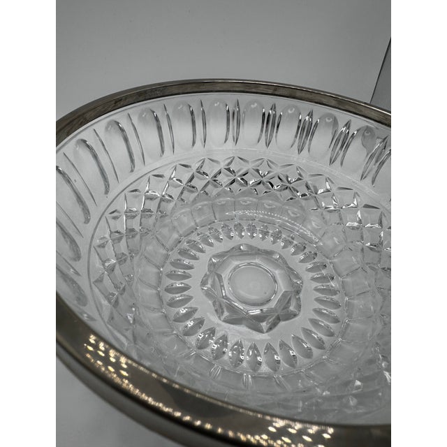 Vintage Heavy Cut Crystal, Silver Plated Rim For Sale - Image 10 of 11
