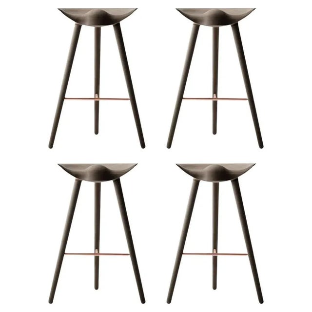 Wood Brown Oak and Copper Bar Stools by Lassen, Set of 4 For Sale - Image 7 of 7