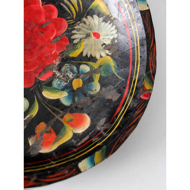 Vintage 1950s Hand-Painted Floral Wooden Bowl For Sale - Image 14 of 18
