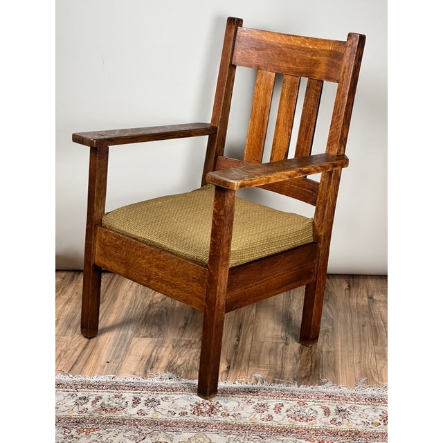 Wood Antique Quarter Sawn Mission Oak Arm Chair by Quaint Furniture C. 1920 For Sale - Image 7 of 10